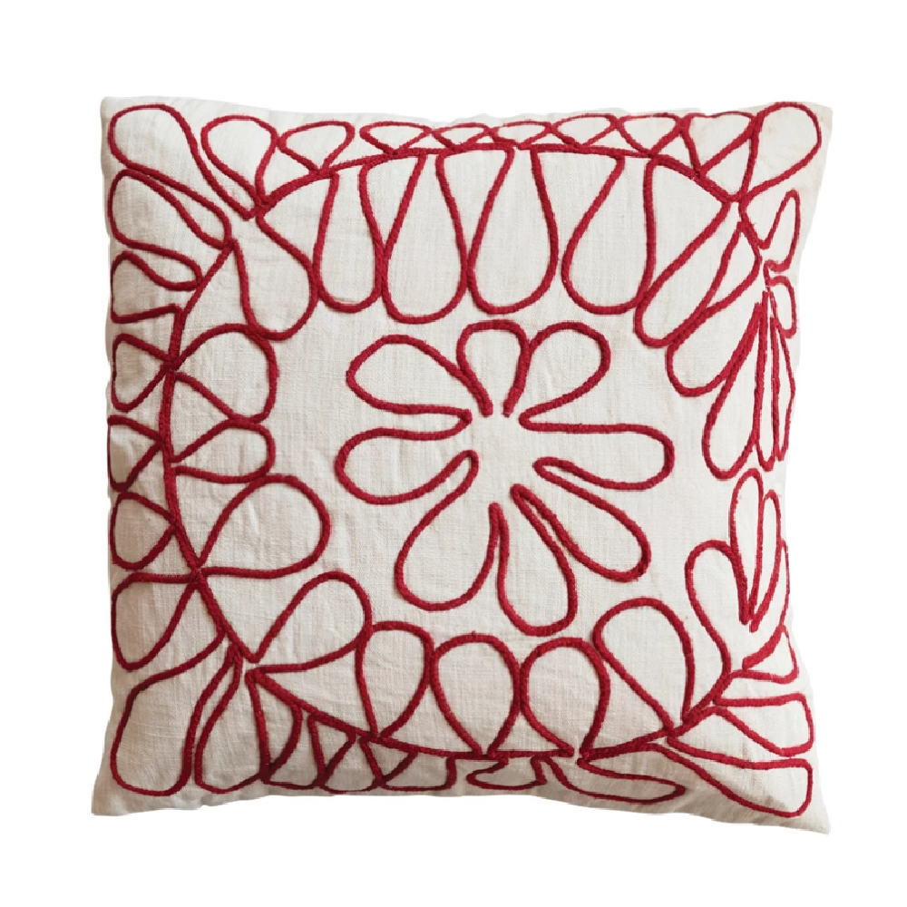 Holiday Pillow Red Embroidery 26x26