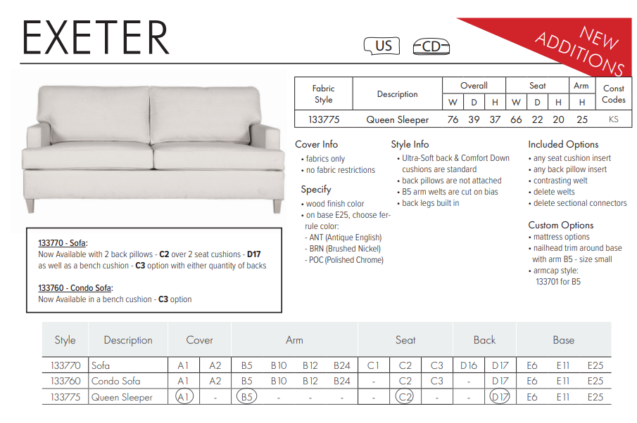 Exeter Sofa Catalog Additions