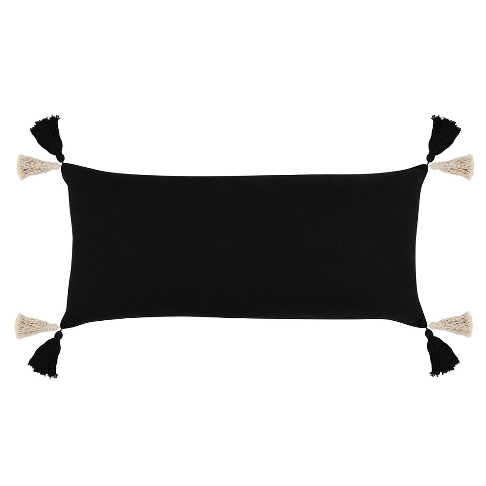 Cain Black Cotton Lumbar Pillow 16x36