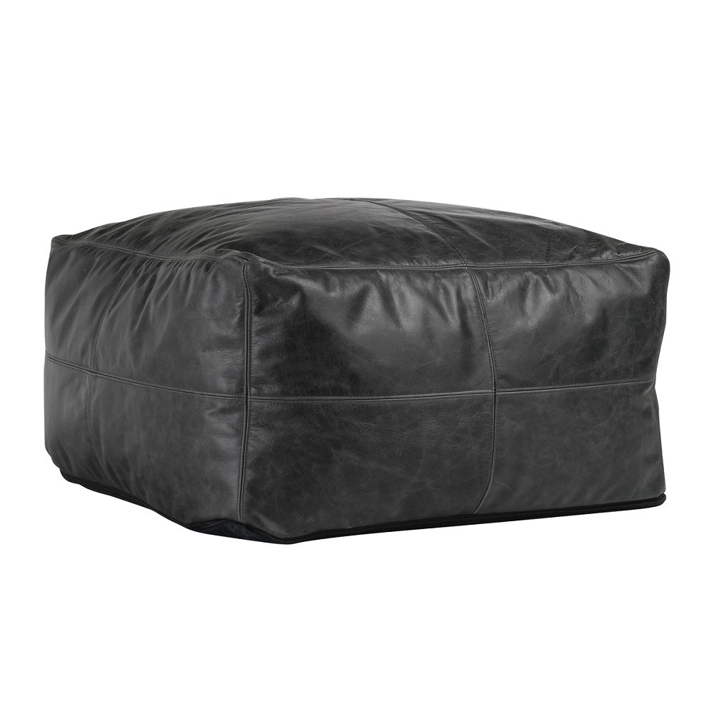 Parry Leather Pouf in Onyx 24"