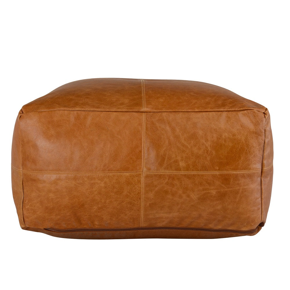Parry Leather Pouf in Chestnut 24"